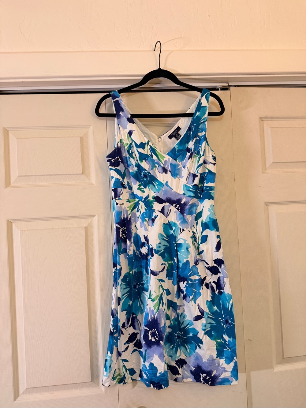 Blue Floral V-Neck Women's Dress